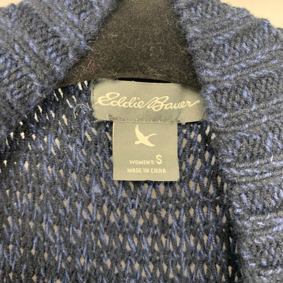 EDDIE BAUER Navy Blue Knit Button Front 3/4 Sleeve Sweater Cardigan Small - Picture 4 of 5